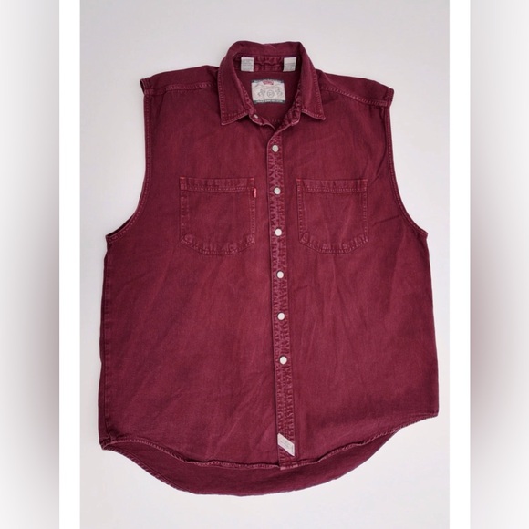 Prolen Men’s XL Red Cotton Denim Vest Sleeveless Frayed 90s Grunge Vintage Retro - Picture 16 of 16
